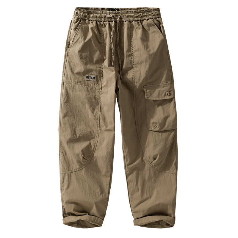 Men's Relaxed Cargo Pants with Elastic Waistband, Drawstring and Versatile Leg Pockets Chichicherry