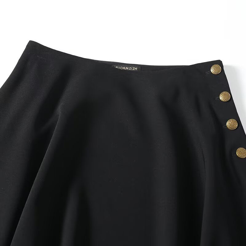 Women's maxi skirt with A-line, high waistband and decorative button placket Chichicherry
