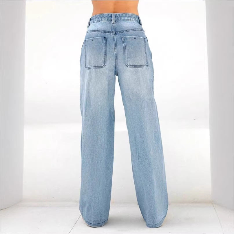 Women's wide high-waist jeans pants in palazzo style Chichicherry