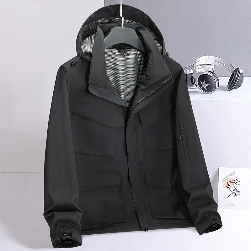 Men's lightweight water-repellent field jacket with hood and multi-pocket Chichicherry