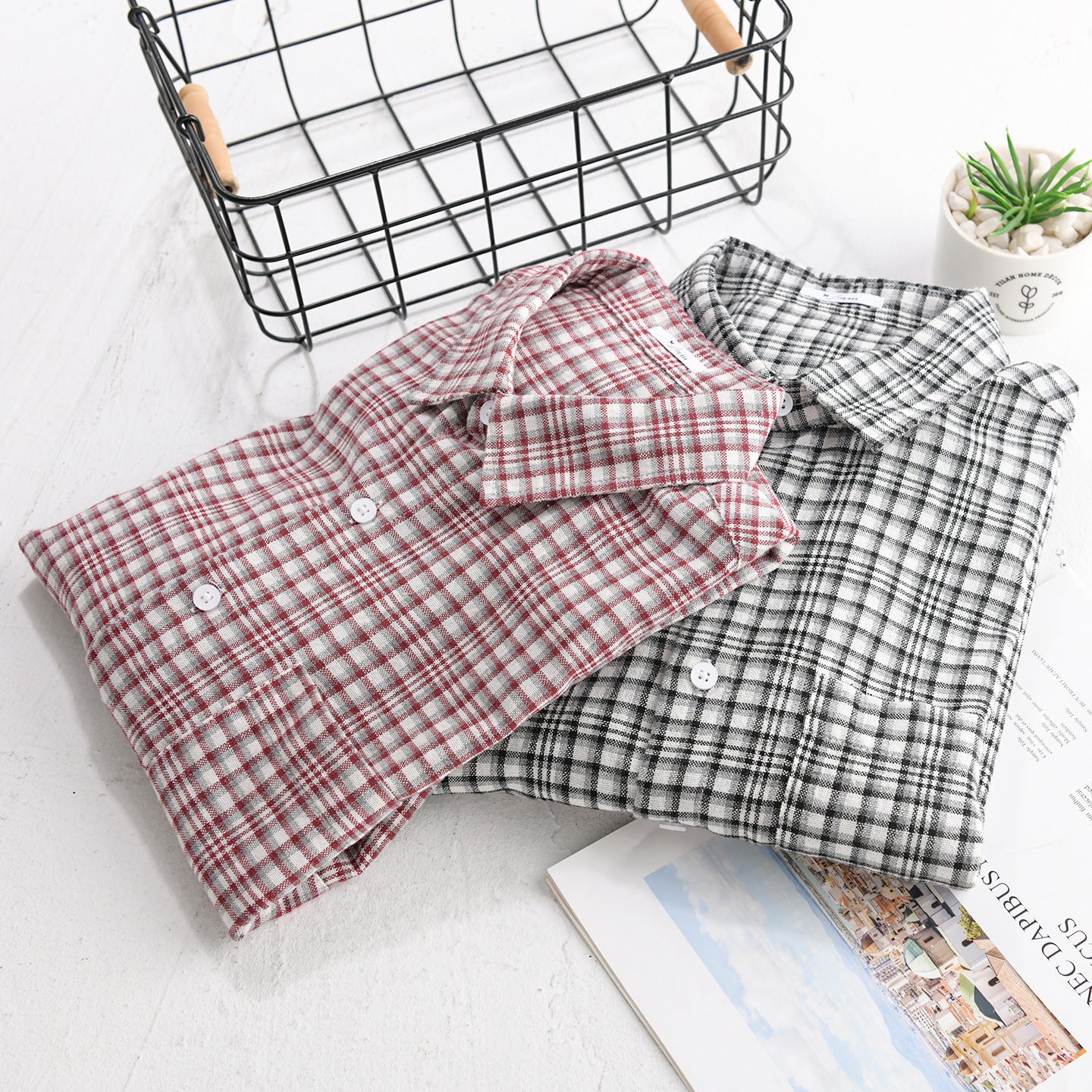 Men's Checked Flannel Overshirt in Relaxed Fit with Chest Pocket Chichicherry