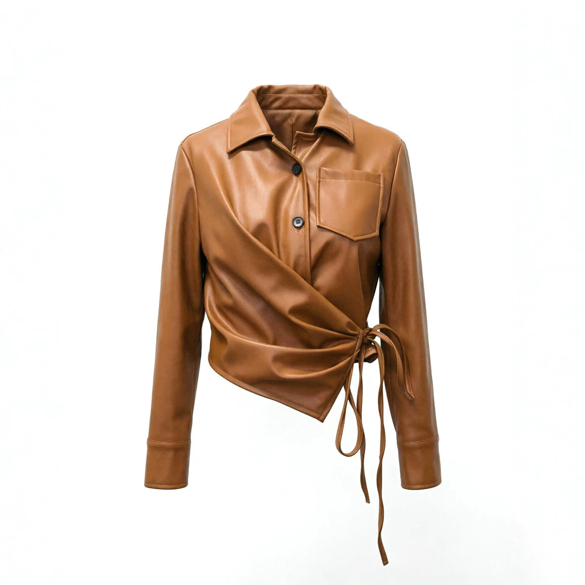 Women Tailored Leather Vest with V-Neck and Button Placket Chichicherry