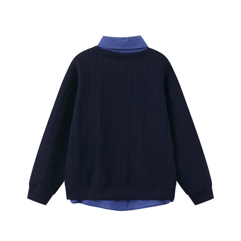 Women's Layered-Look Knit Sweater with Attached Shirt Placket, Star Appliqués and Chain Charm Chichicherry