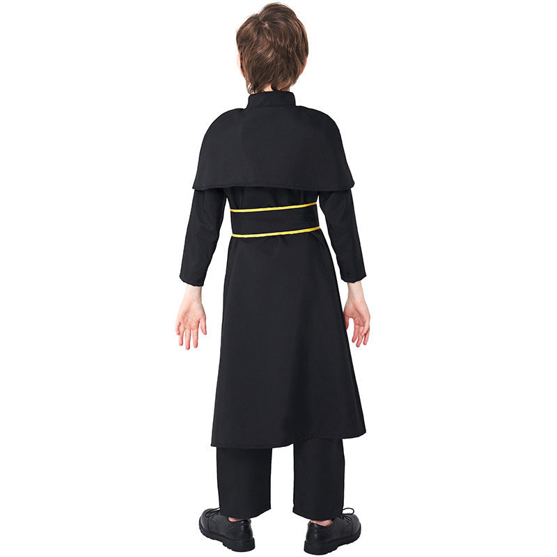 Men's Priest Costume with Cape and Golden Accessories Chichicherry