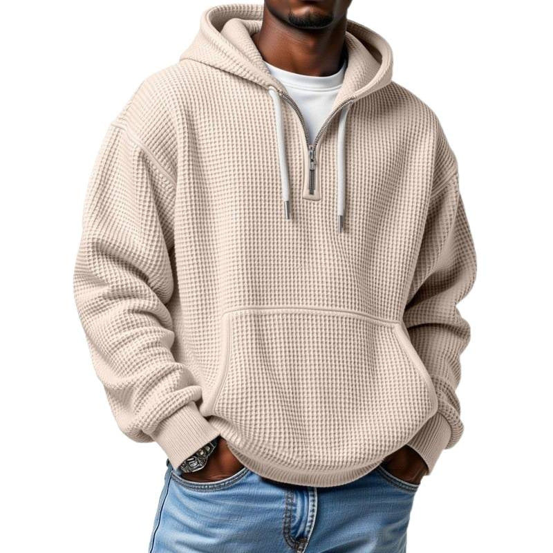 Men's Waffle Knit Halfzip Hoodie with Kangaroo Pocket Chichicherry