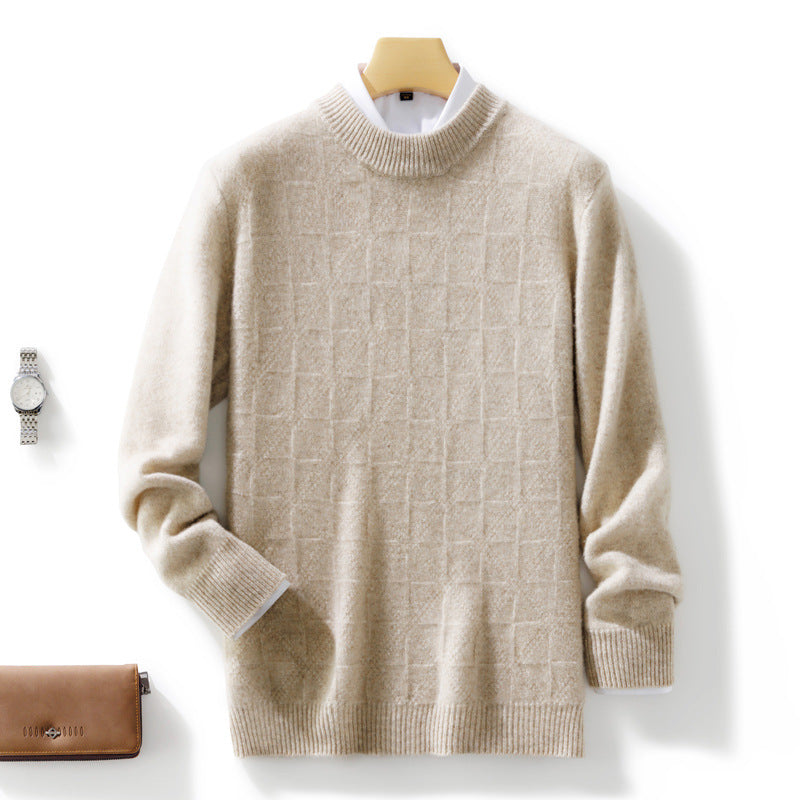 Men's Fine Turtleneck Sweater with Subtle Square Structure in Cashmere Blend Chichicherry