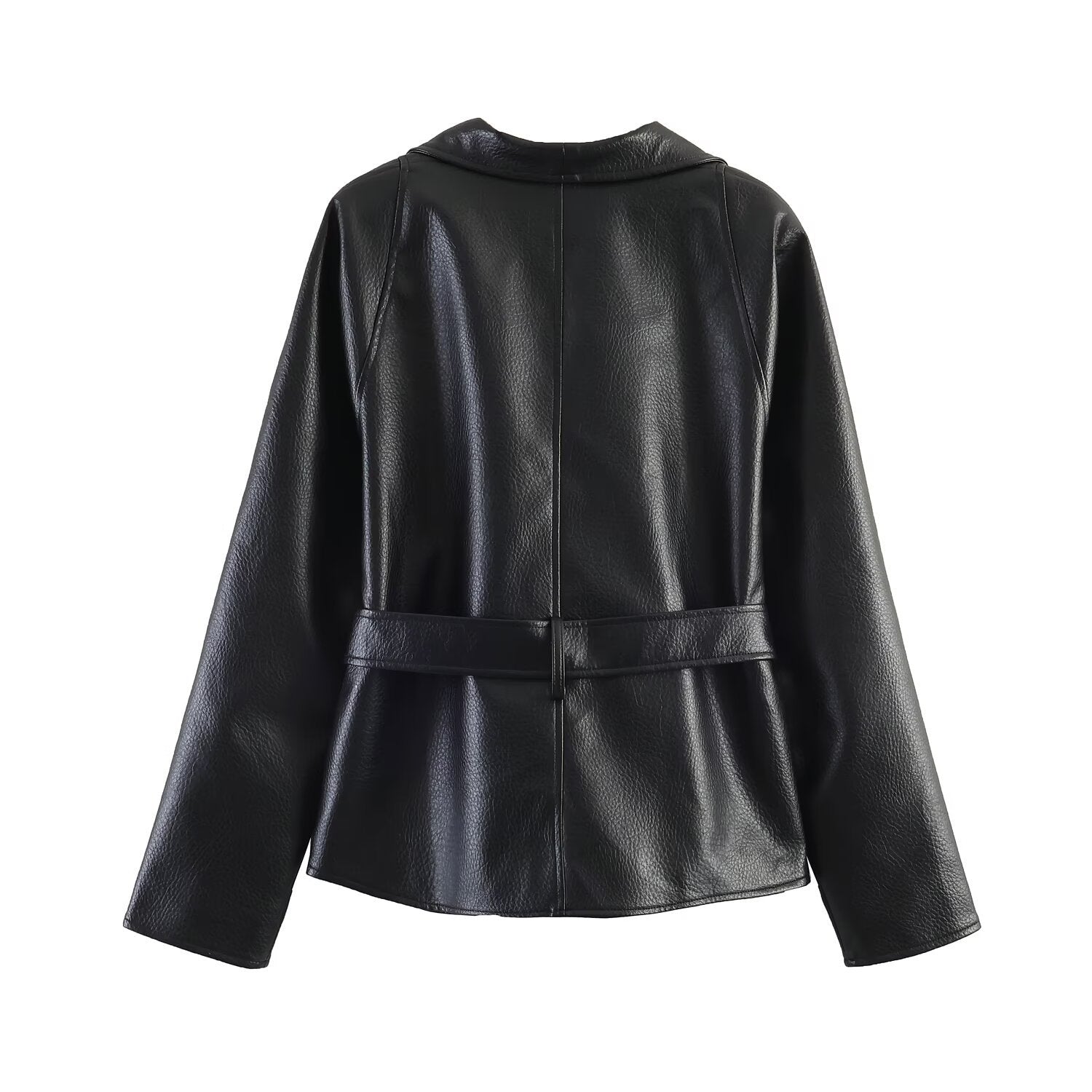 Ladies short jacket made of grain leather with shawl collar and tie belt Chichicherry