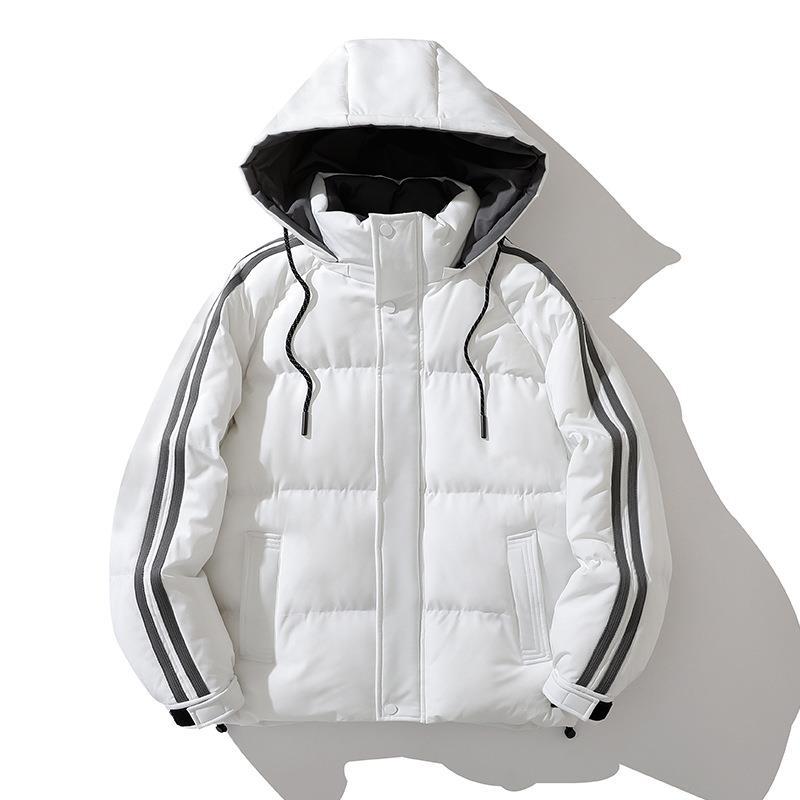 Unisex Padded Hooded Jacket with Drawstring and Contrast Stripes Chichicherry