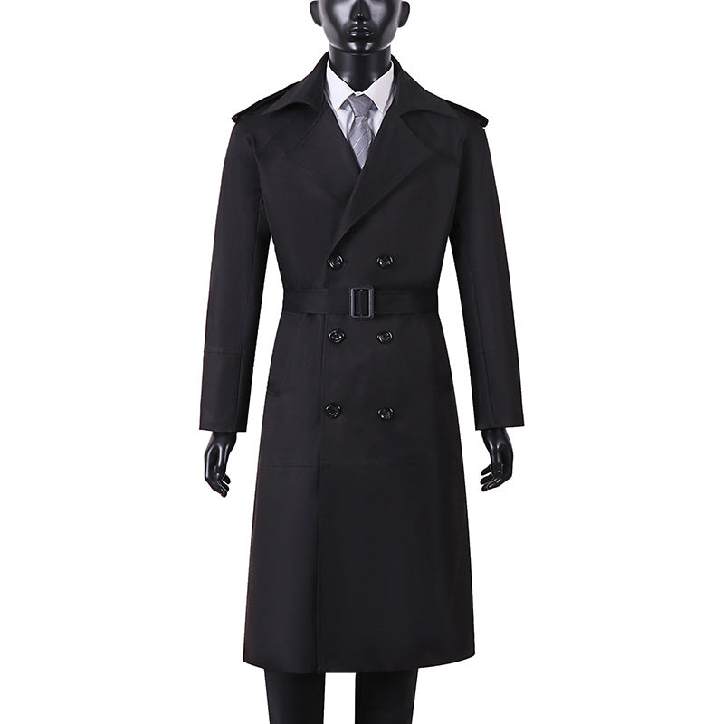 Men's Double-Breasted Trench Coat with Waist Belt and Shoulder Tabs Chichicherry