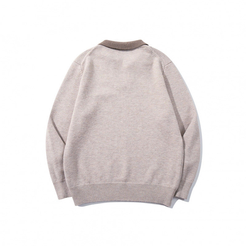 Men's Relaxed Merino-Mix Knit Sweater with Contrasting Polo Collar and V-Detail Chichicherry