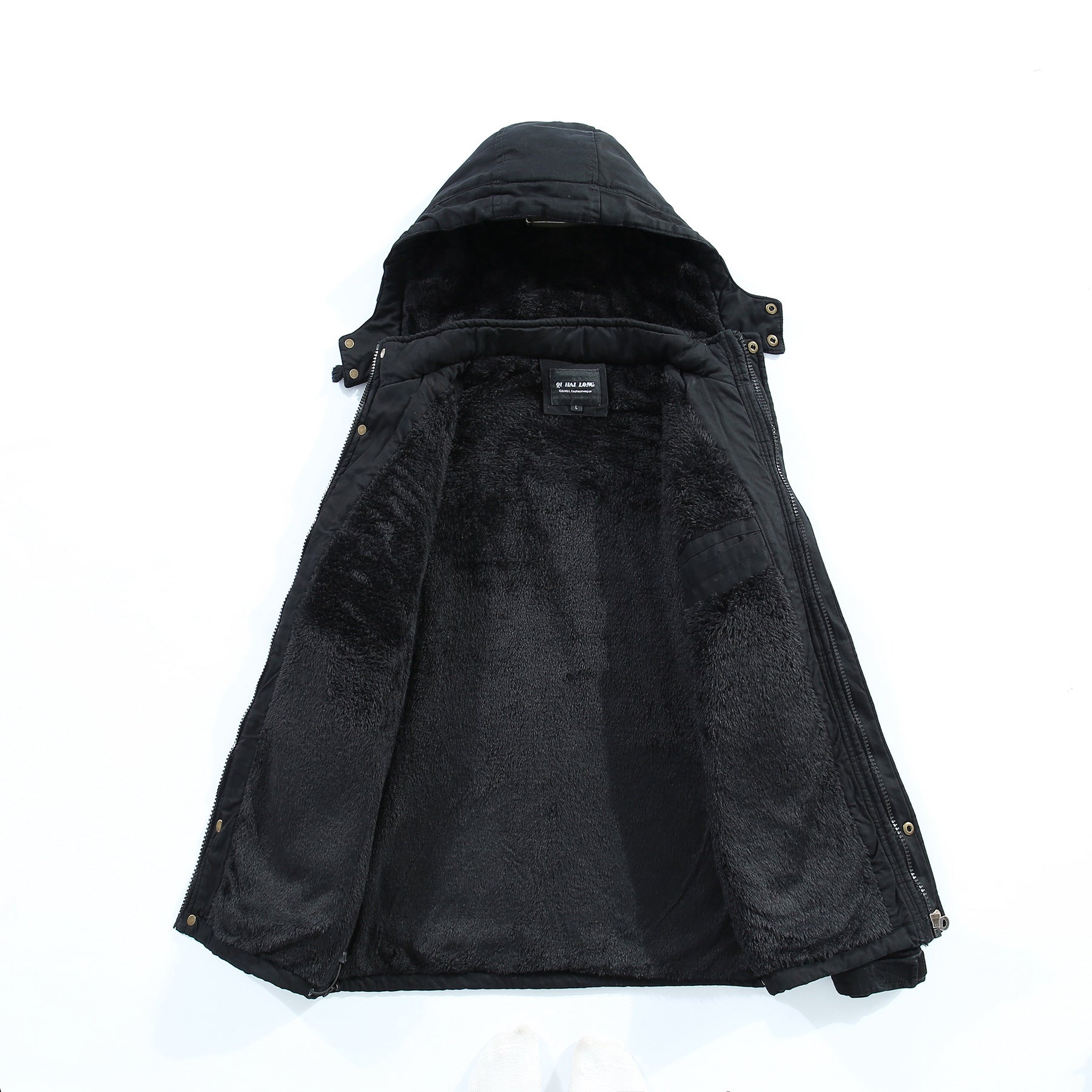 Men's Long Parka in Field Look with Luxurious Faux Fur Lining and Concealed Snap Button Zip Front Chichicherry