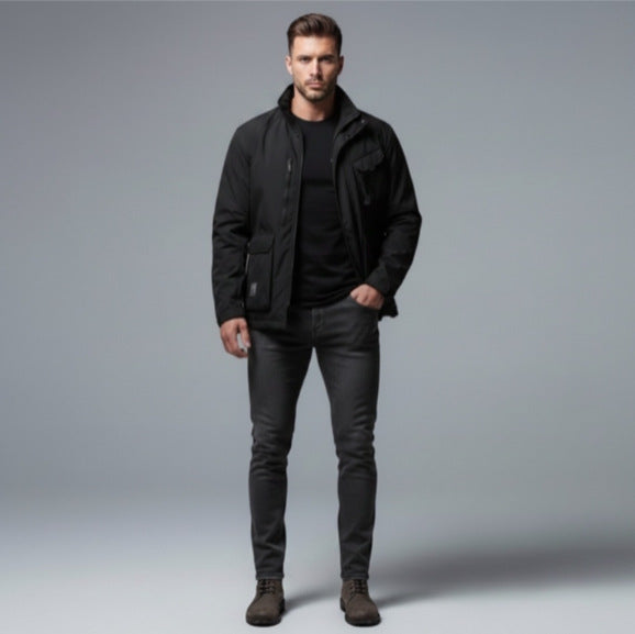 Men's Lightweight Utility Field Jacket with Stand-Up Collar, Multiple Pockets and Breathable Mesh Lining Chichicherry