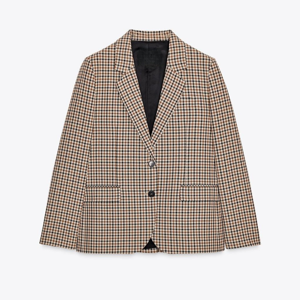 Women's Check Blazer in Modern Tailoring with Notch Lapel, Two-Button Closure and Lined Flap Pockets Chichicherry