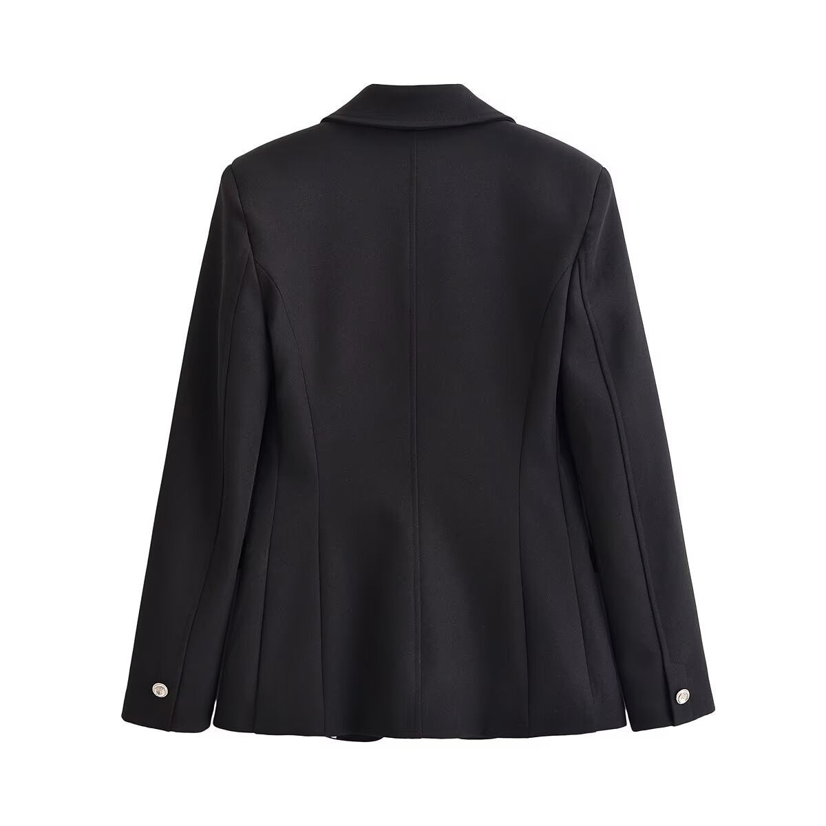Women's Longer Tailored Single-Button Blazer with Narrow Lapels and Flap Pockets Chichicherry