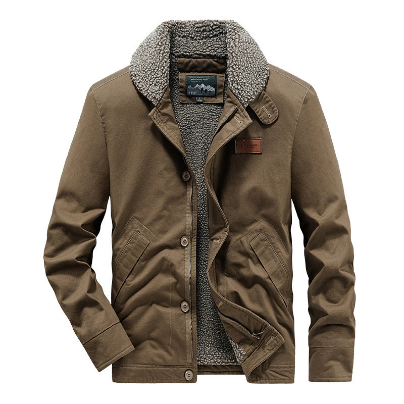 Men's rugged canvas worker jacket with voluminous Sherpa inner lining and high collar Chichicherry