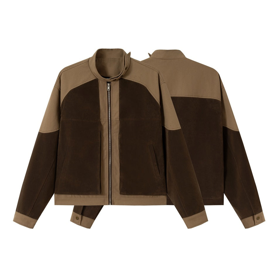 Men's short jacket in boxy-blouson style made of velour and canvas mix with high stand-up collar Chichicherry