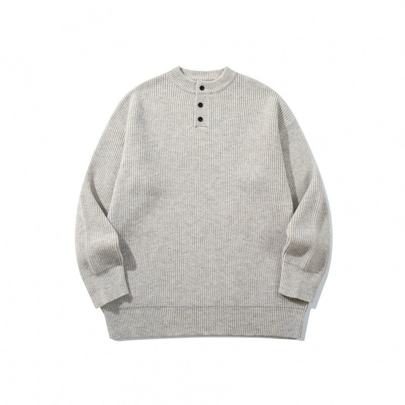 Unisex Oversize Chunky Knit Henley Sweater with Melange Structure and Ribbed Finishes Chichicherry
