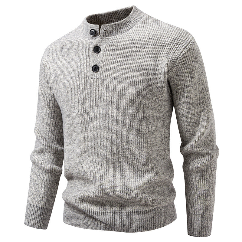 Men's fine knit henley pullover with short stand-up collar, button placket and ribbed cuffs Chichicherry