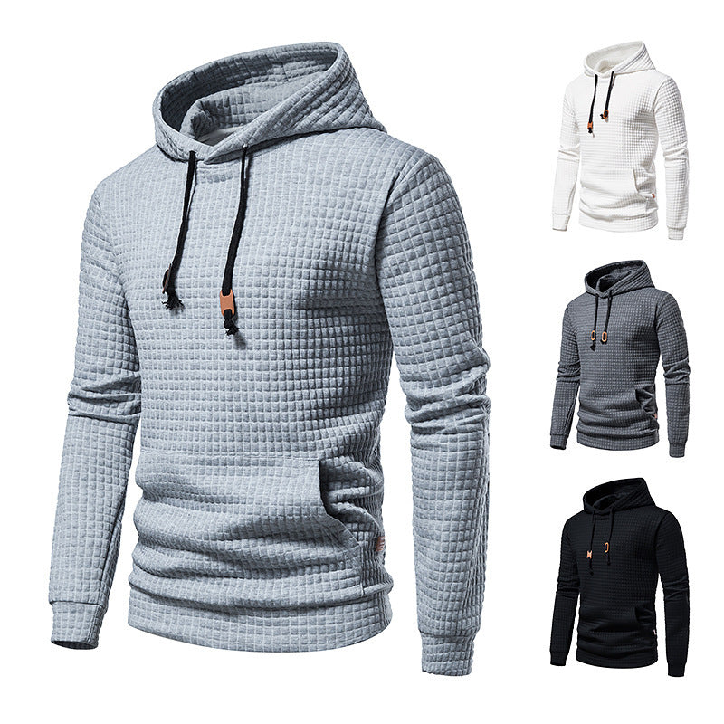 Men's Structured Waffle Hoodie with Kangaroo Pocket and Slim Fit Chichicherry