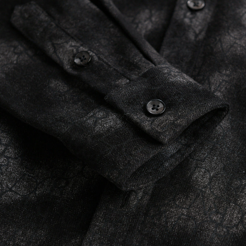 Men's velvety shirt jacket overshirt with tonal pattern and chest pocket Chichicherry
