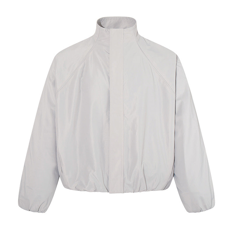 Women's cropped stand collar blouson jacket with elastic hem and concealed zipper Chichicherry