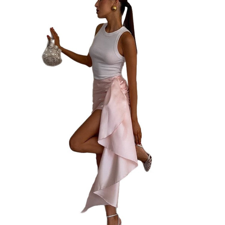 Women's satin mini skirt with draped train and gathering Chichicherry