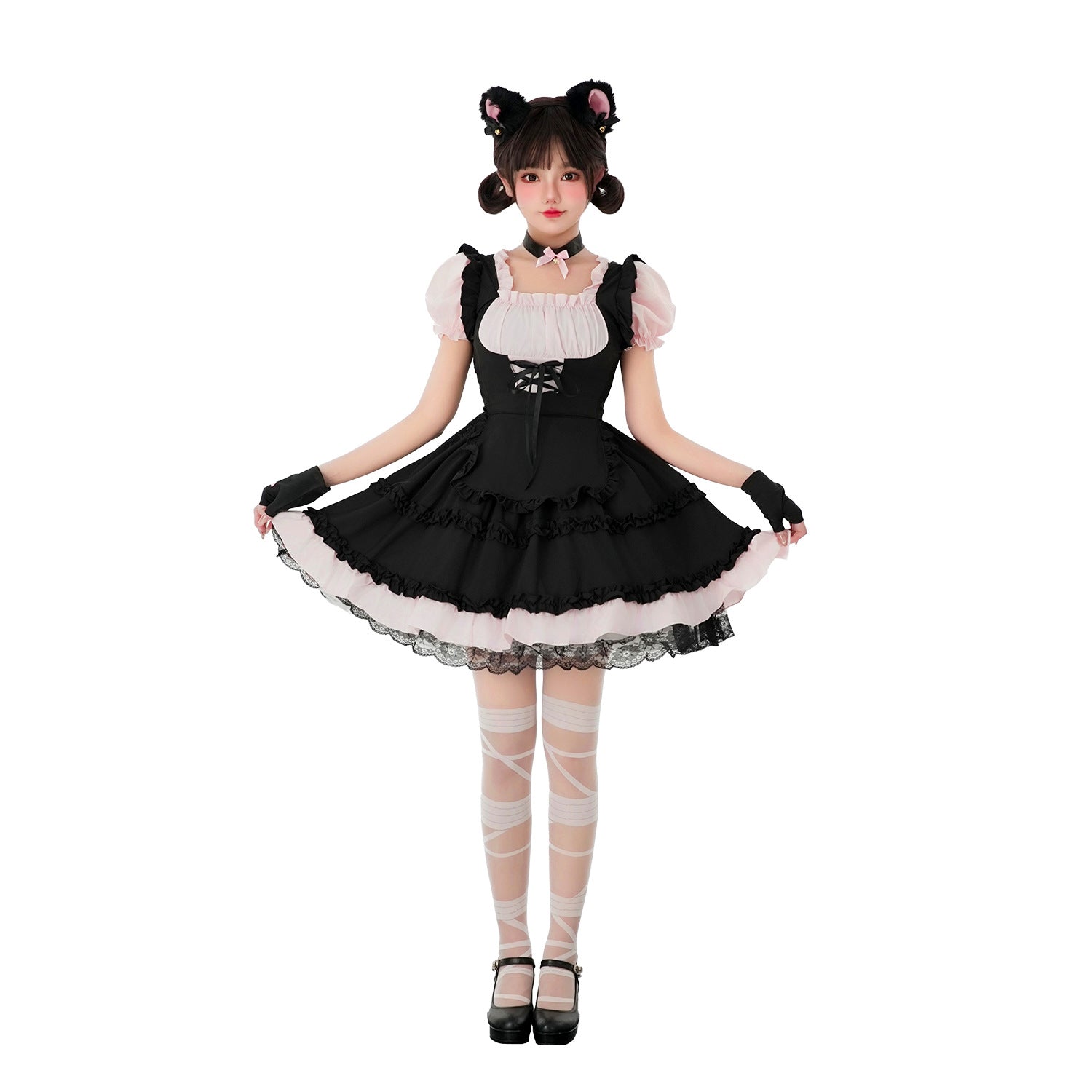 Women's playful cat costume dress with ruffle details and accessories Chichicherry