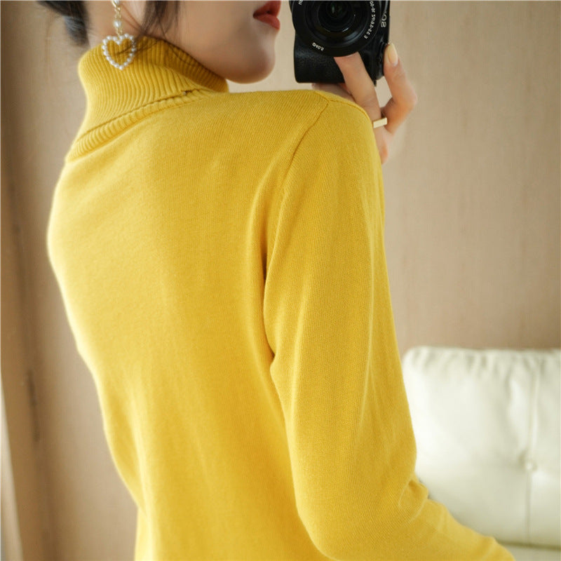 Women Minimalist Fine Knit Roll Neck with High Rib Collar and Slim Fit Chichicherry