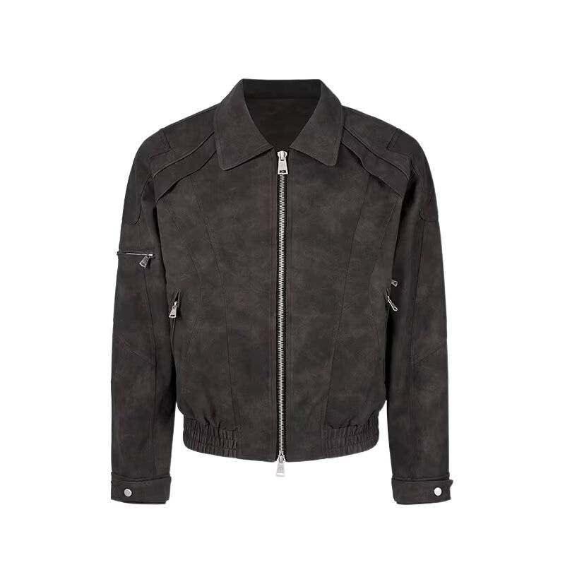 Herren Kurzjacke aus Veloursleder-Optik mit Reißverschluss und elastischem Saum Chichicherry
