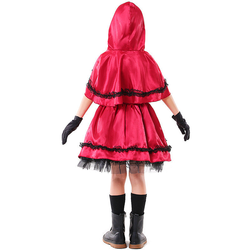 Girls Fairy Tale Little Red Riding Hood Costume with Elegant Tulle Skirt and Detail-Loving Cape Chichicherry