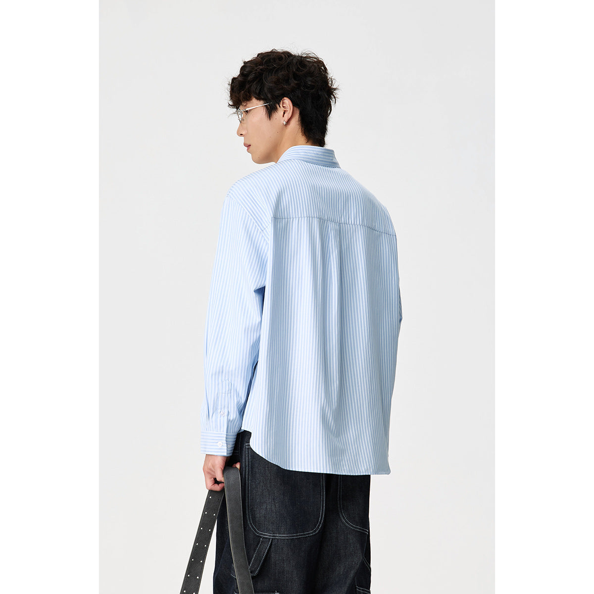 Women's Oversized Shirt Blouse with Kent Collar, Chest Pocket, and Rounded Hem Chichicherry