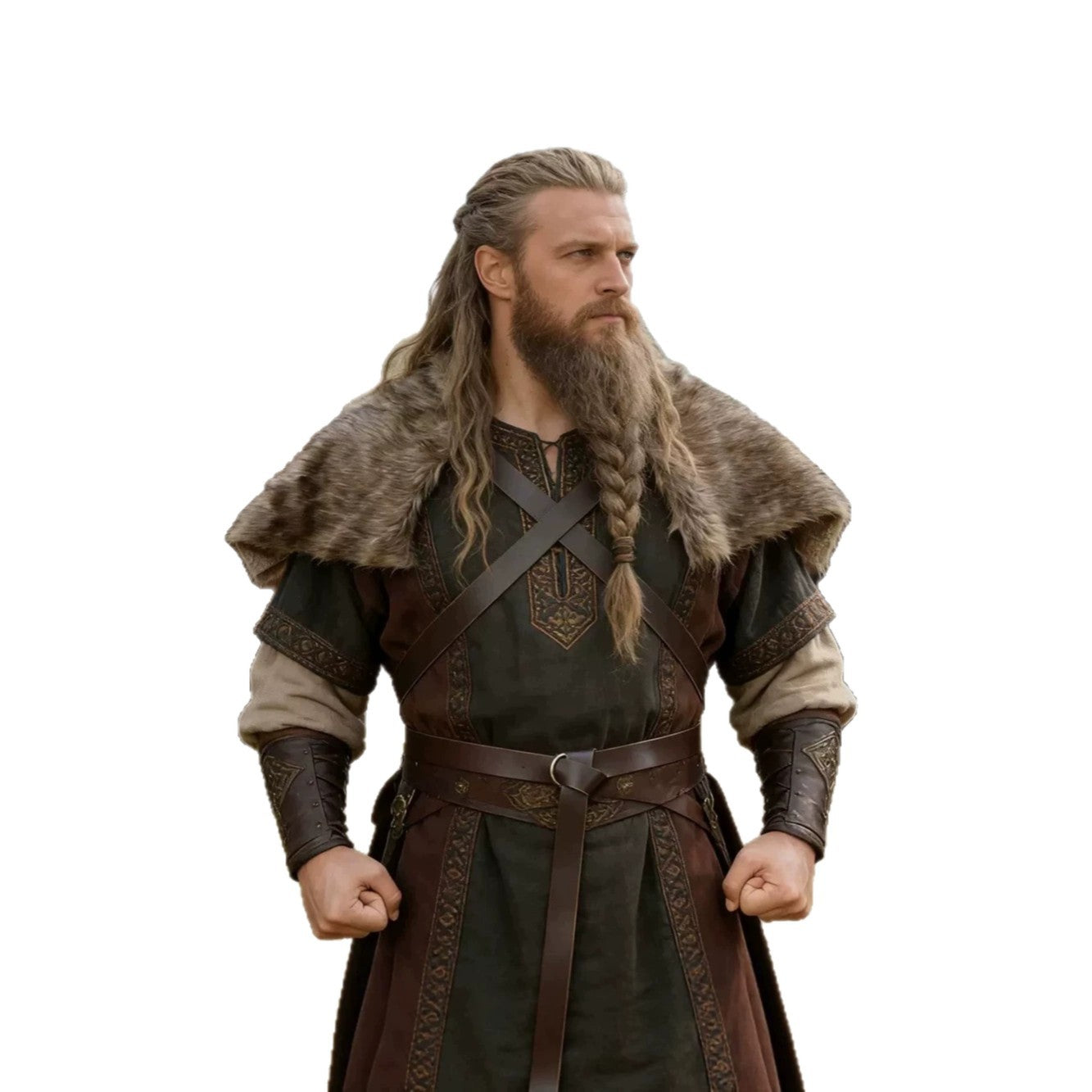 Men's shoulder cape made of faux fur with buckle closure and rustic Viking look Chichicherry