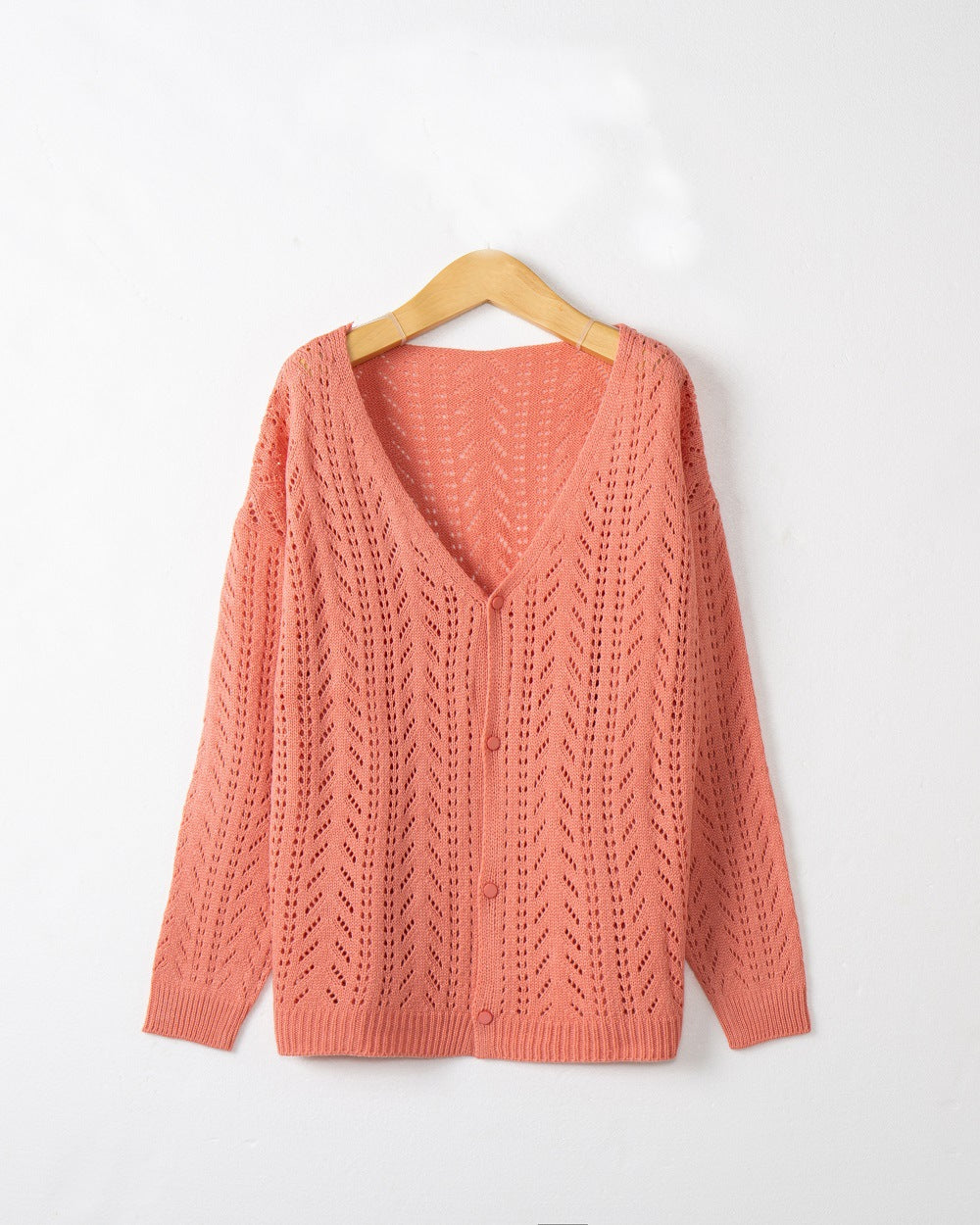 Women's Lightweight Lace Knit Cardigan with Deep V-Neck and Button Placket Chichicherry