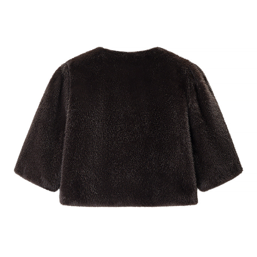 Ladies Short-Cut Faux Fur Bolero with 3/4 Sleeves Chichicherry
