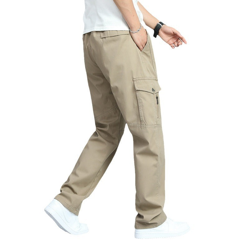 Men's Robust Canvas Cargo Pants with Straight Leg, Knee Patches & Flap Pockets Chichicherry