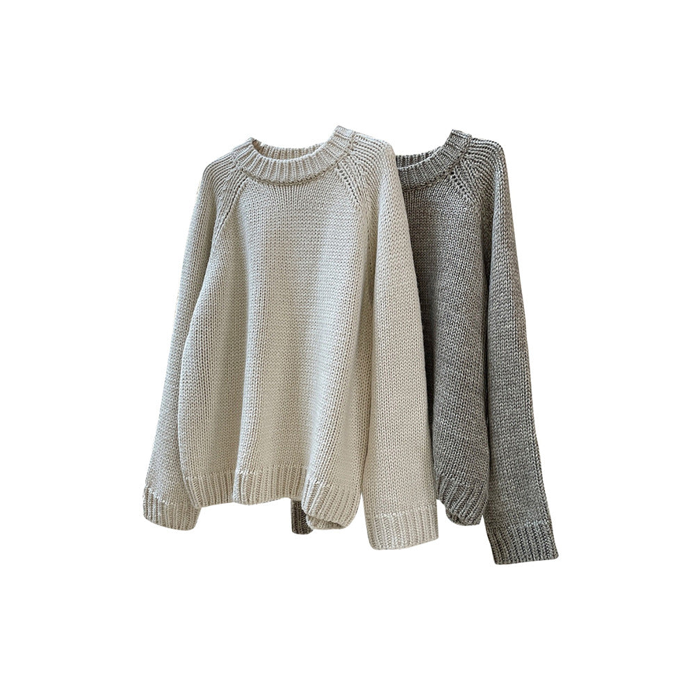 Women Relaxed Chunky Knit Raglan Sweater with Wide Hem and Ribbed Finish Chichicherry