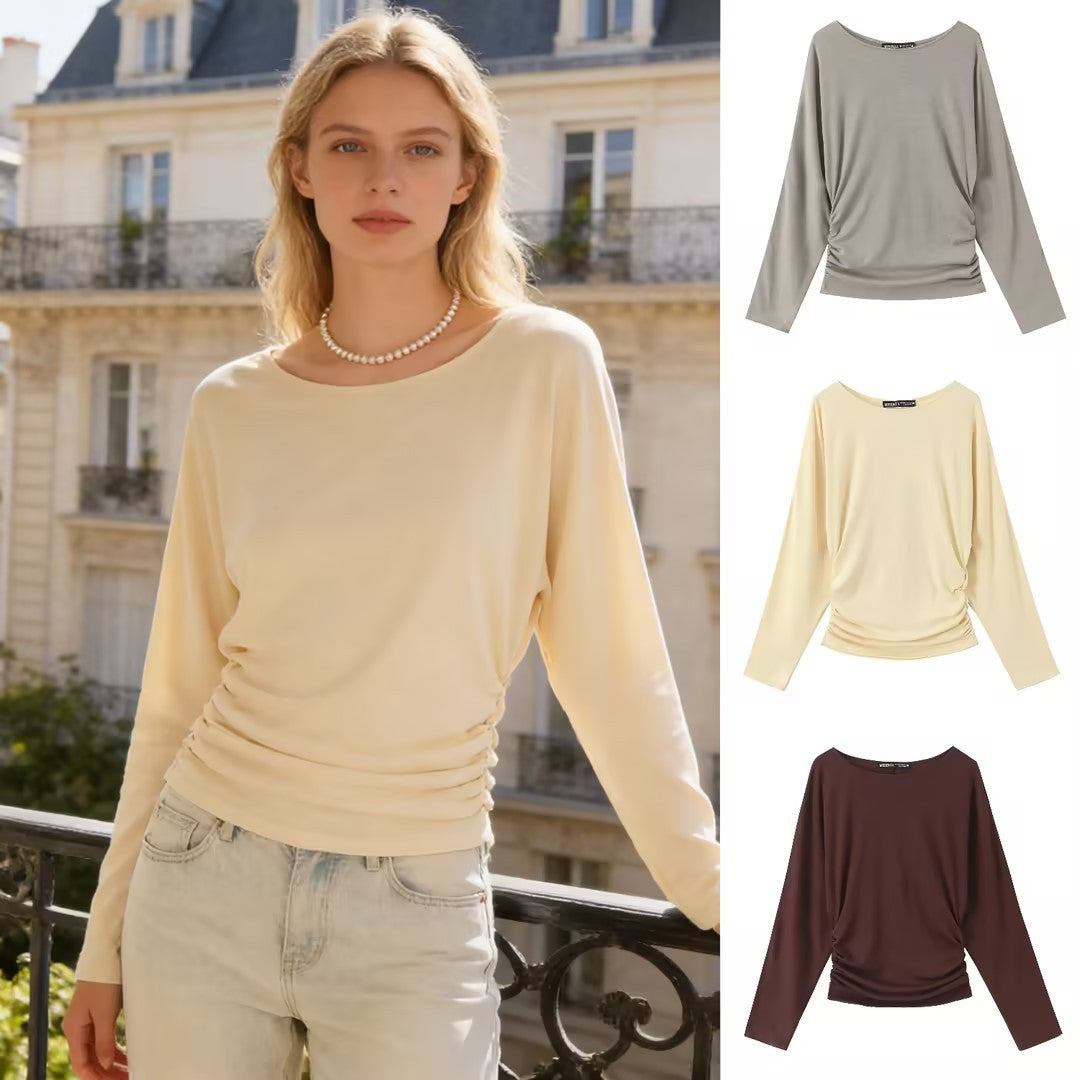 Women's long-sleeve shirt with side gathering and dropped shoulders Chichicherry
