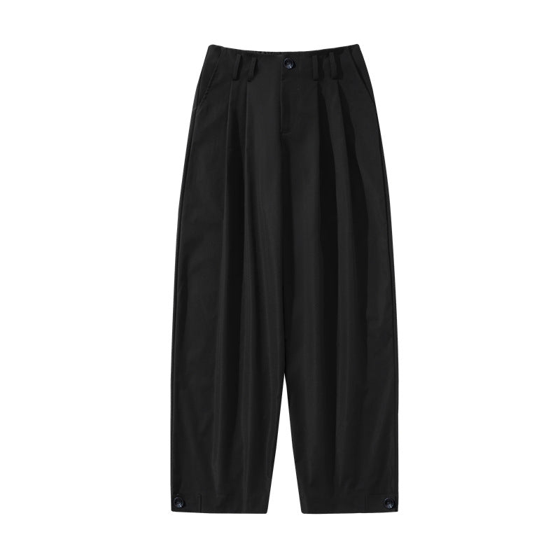 Women's high-waisted wide pleated trousers with cropped legs and adjustable button cuffs Chichicherry