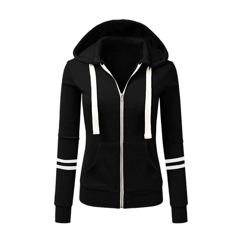 Women's hoodie jacket with zipper, kangaroo pocket and contrast stripes Chichicherry