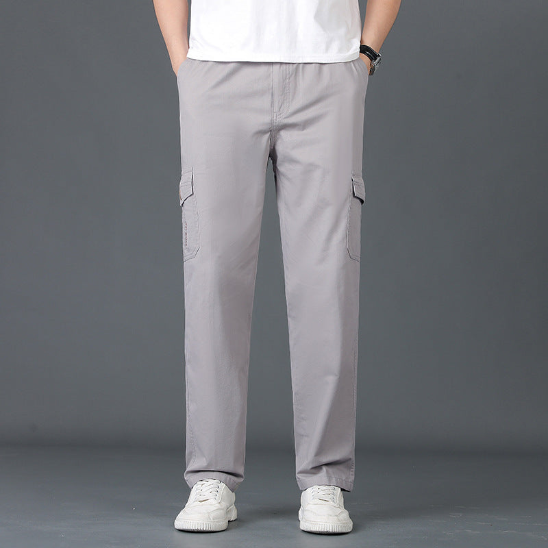 Men's Lightweight Cotton Utility Cargo Pants with Elastic Waistband and Straight Leg Chichicherry