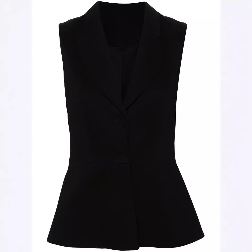 Women's Sleeveless Tailored Blazer Vest with Lapels and Shaping Seams Chichicherry