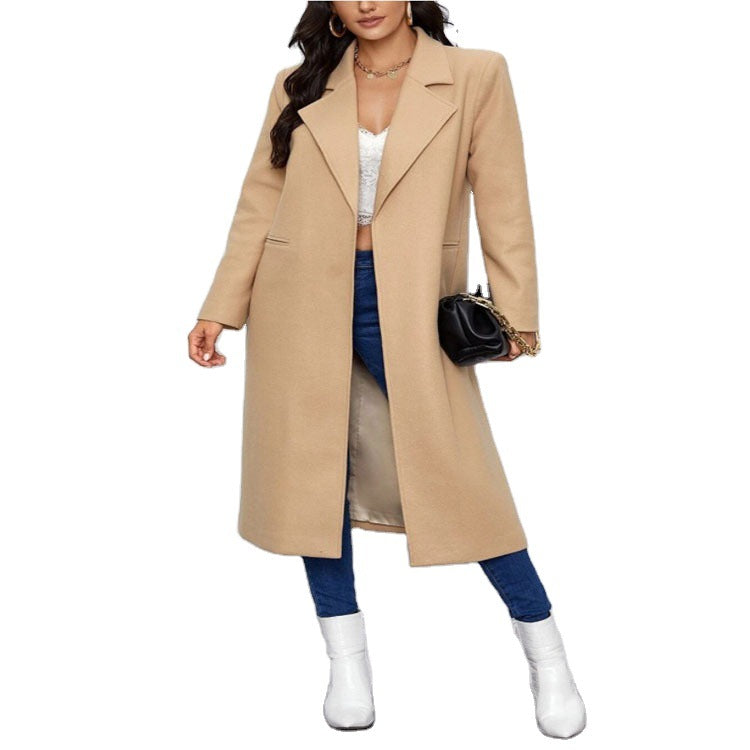 Women's Maxi Length Single Breasted Coat in Minimalist Tailoring with Concealed Button Placket and Side Pockets Chichicherry