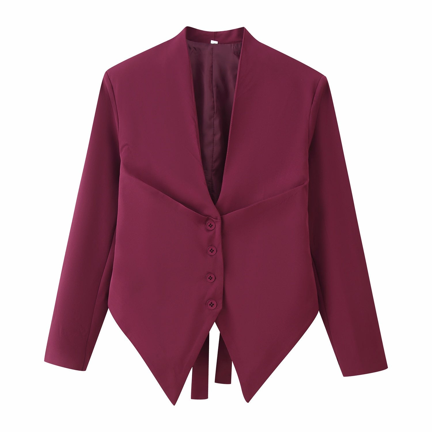 Women Asymmetrical Blazer Jacket with Deep V-Neck and Pointed Hem Chichicherry