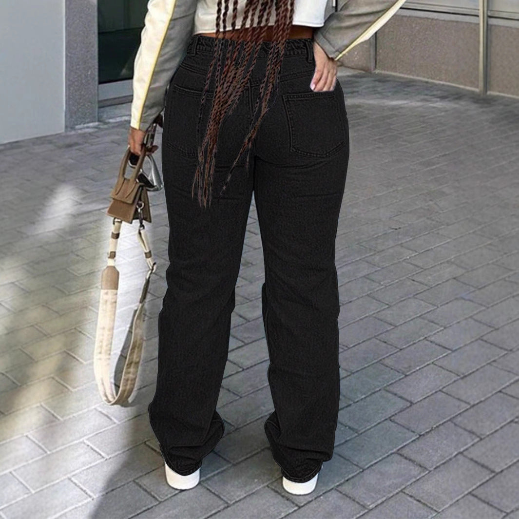 Women wide Destroyed-Denim-Jeans with high waist and strong Ripped-look Chichicherry