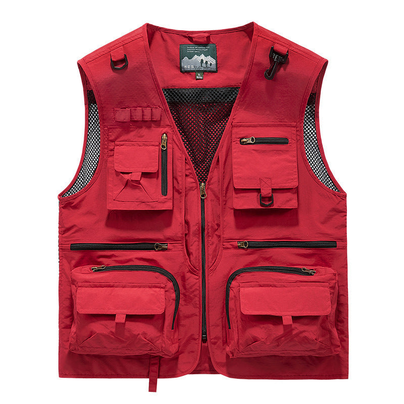 Men's multi-pocket fishing utility vest with mesh back and zipper Chichicherry