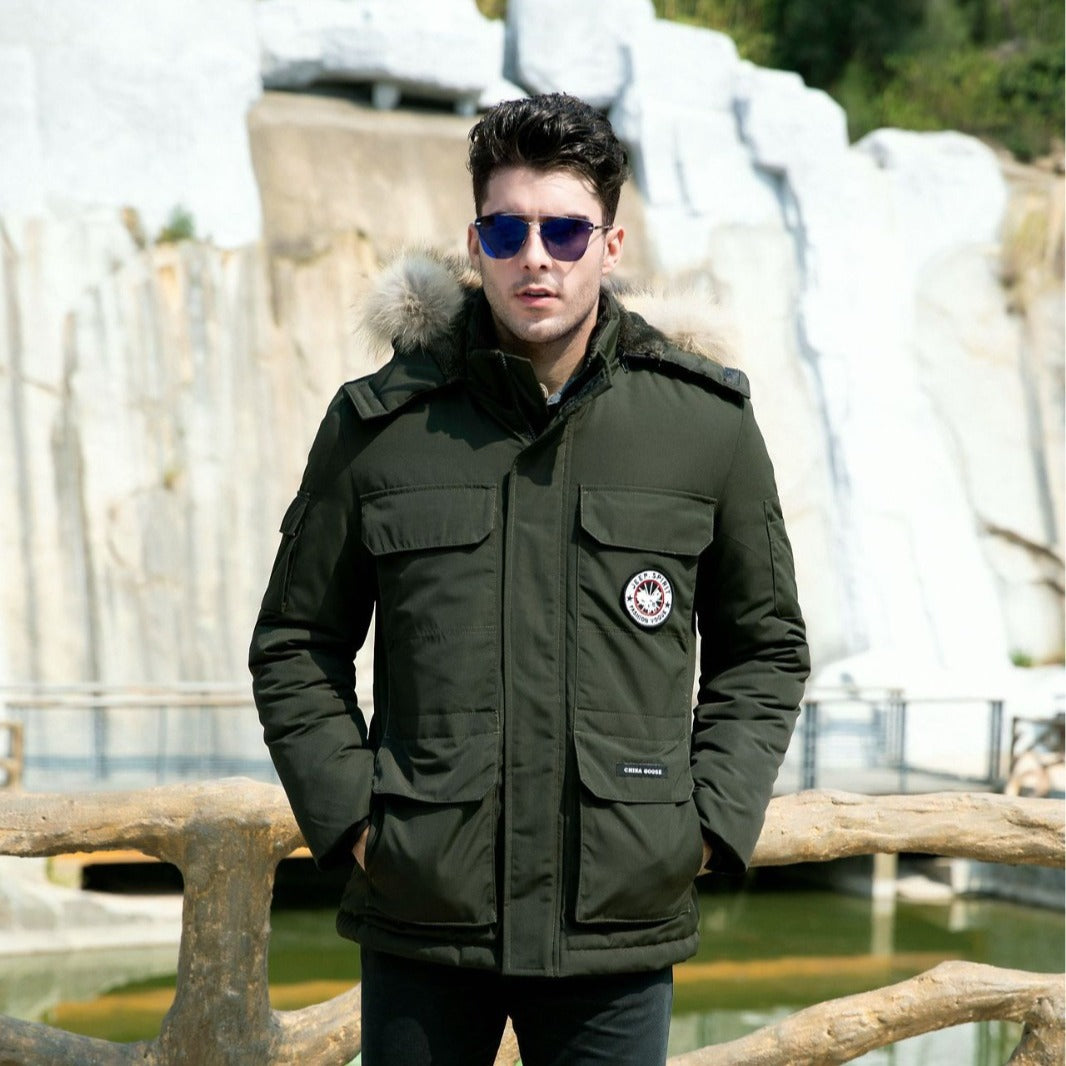 Men's insulated field parka with detachable faux fur collar and multiple pockets Chichicherry
