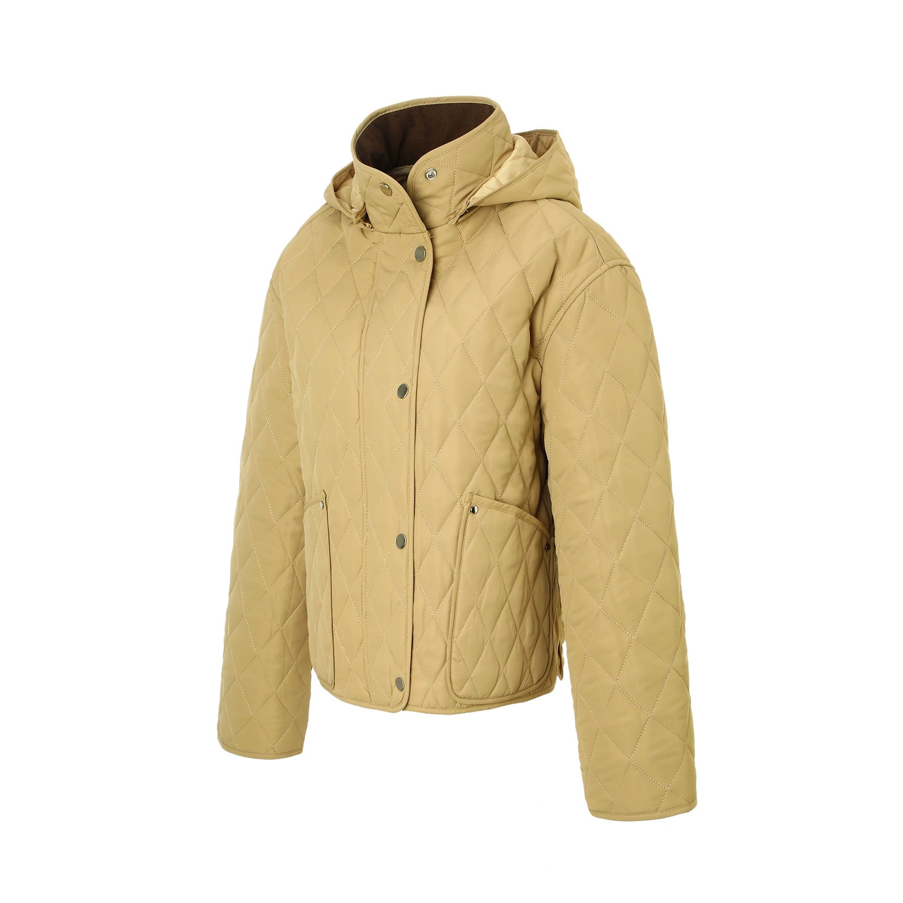 Women’s quilted jacket with hood, quilted diamond structure and flap pockets Chichicherry