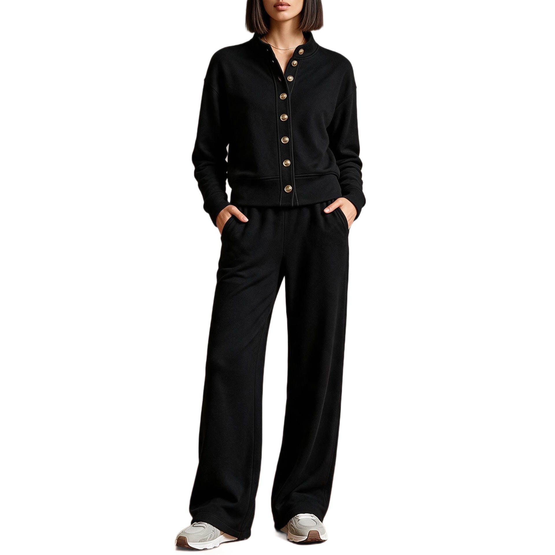 Damen Sweatjacke mit Druckknopfleiste, Stehkragen und weichem Lounge-Schnitt Chichicherry