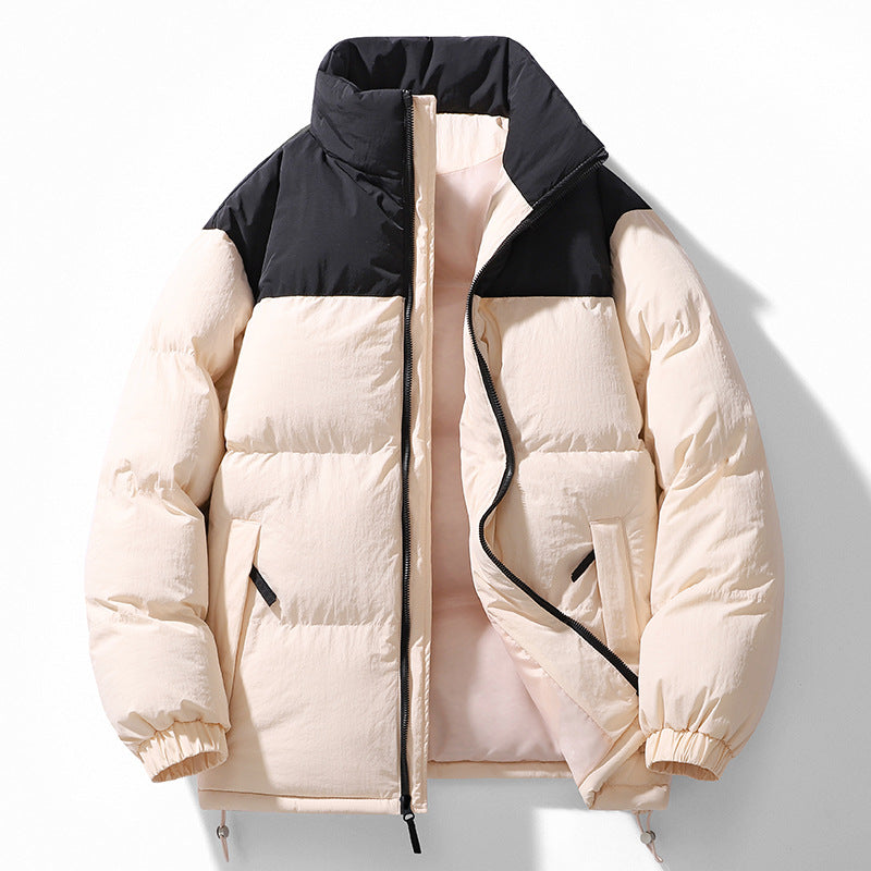 Men's Padded Quilted Jacket with High Collar, Drawstring Hem and Contrast Panel Chichicherry
