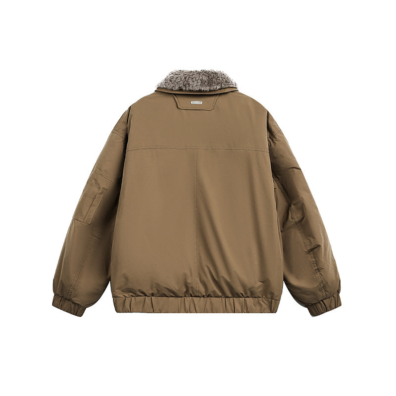 Men's Lined Bomber Jacket with Teddy Collar and Utility Pockets Chichicherry